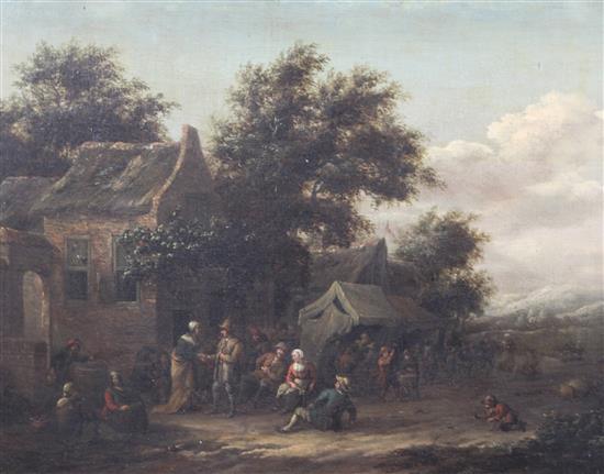 Attributed to Barent Gael (1630-1681) Figures beside a tavern, 18.5 x 23.5in.